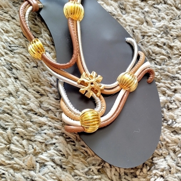 Tory Burch CAPRI MULTI STRAP SANDAL MOCHA TOASTED BARK GOLD sz 9 - Picture 2 of 7